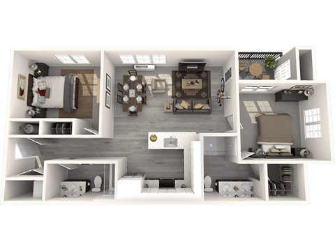 Floor plan for 2 beds, 2 baths, 953 sqft